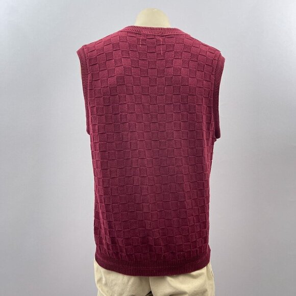 Vintage 90s Maroon Sleeveless V-Neck Sweater Vest Pullover Checkered Textured M - Picture 3 of 9